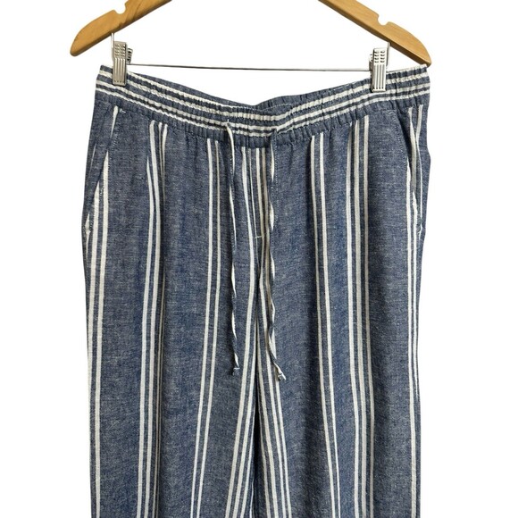 Old Navy Linen Blend Pants Women's M Blue & White Striped Beachy Wide Leg - Picture 5 of 7